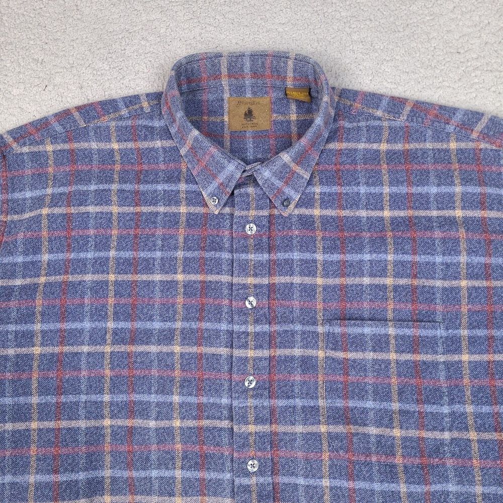 St. Johns Bay Flannel Shirt‎ Mens 2XLT TALL Blue Plaid Long Sleeve Outdoor